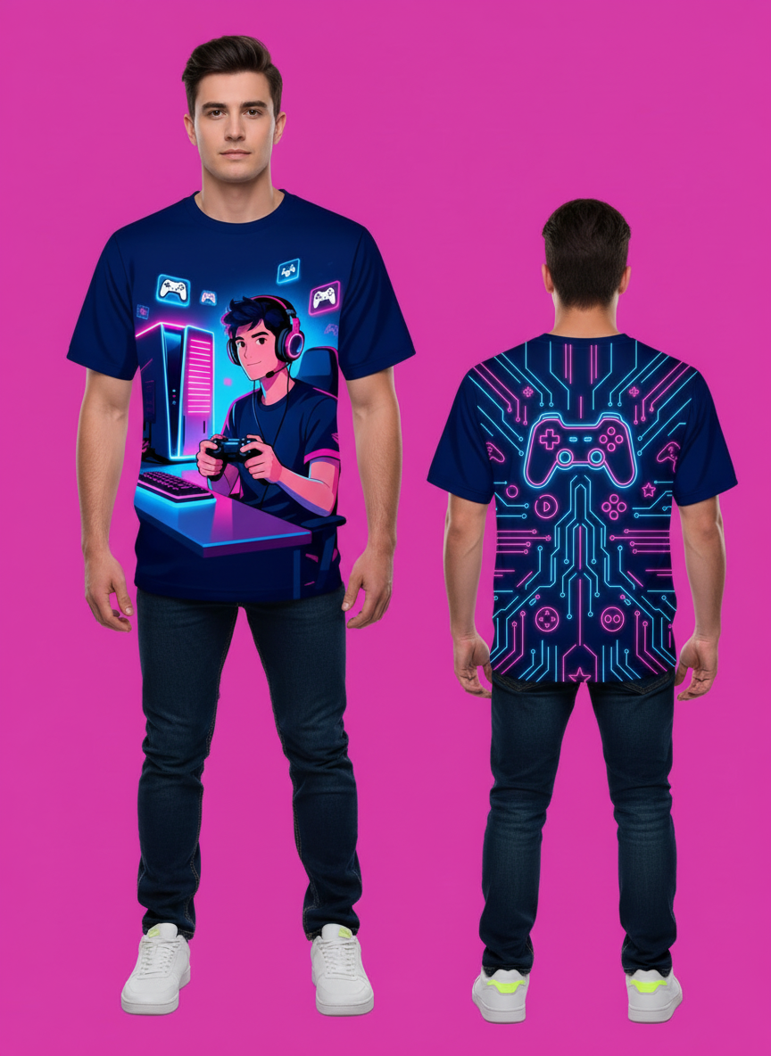 651862f6-c6fb-4b4f-9f52-9cc89157a75c Vibrant neon esports design, breathable fabric, durable, comfortable fit, moisture-wicking, perfect for gamers' lifestyle.