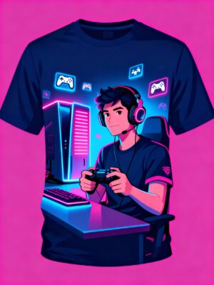 Vibrant neon esports design, breathable fabric, durable, comfortable fit, moisture-wicking, perfect for gamers' lifestyle.